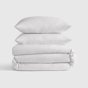 NWT QUINCE Classic Organic Percale Duvet Cover Set King/Cal King White 6277